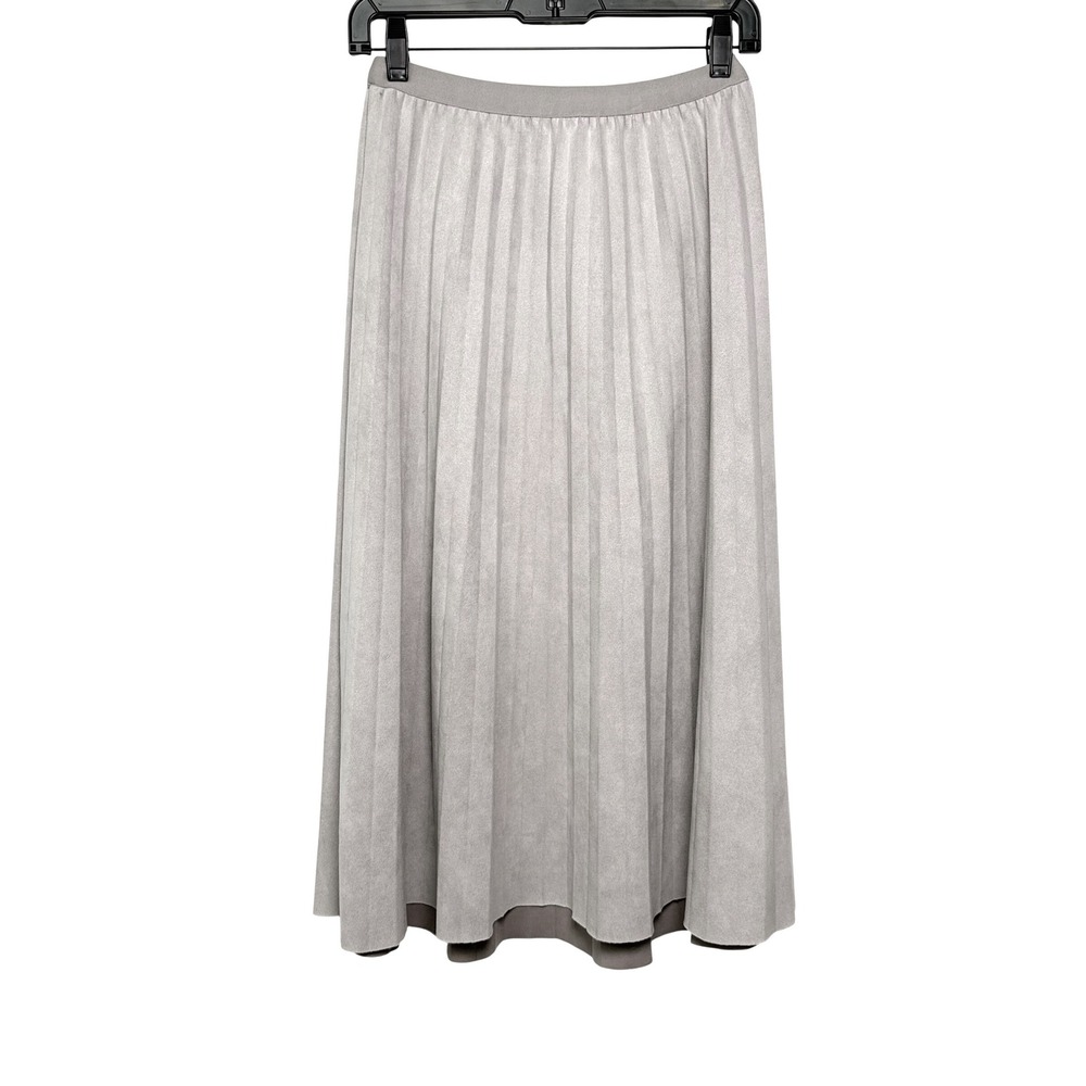 Nohea Gray Faux Suede Pleated Midi Skirt Medium Elastic Japanese Office Feminine